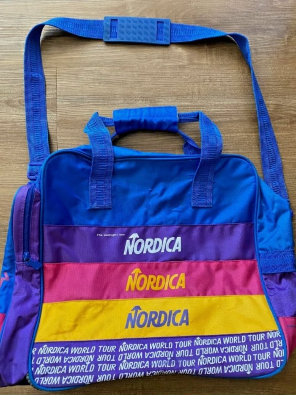 Vtg Nordica World Tour Ski Boot Bag Neon Blue Pink Yellow Retro 90s Gear Duffel